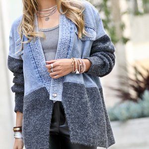 Contrast Denim One-Button Jacket